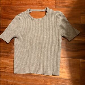 Ribbed Knit Gray‎ Crop Top & Tie Cardigan Set Y2K Minimalist Zara (0759)